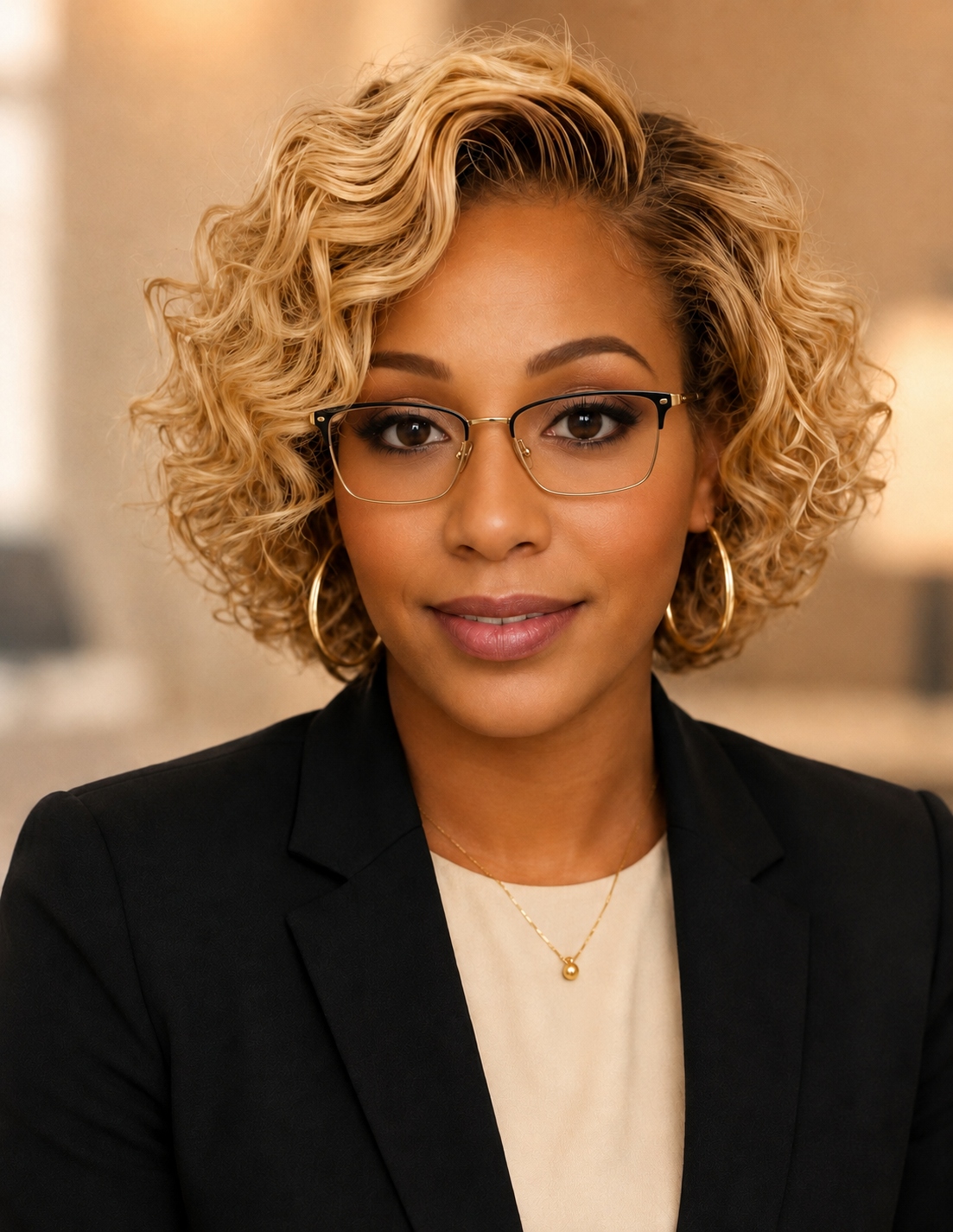 Tiffany Irvin, independent certified travel expert, in glasses and a black blazer
